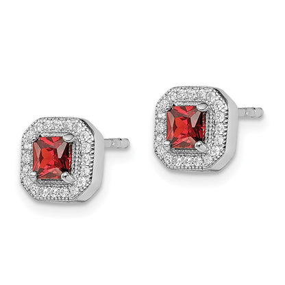 Sterlingsilber Rhodiniert Quadratisch Rot Zirkonia und Klar Ohrstecker