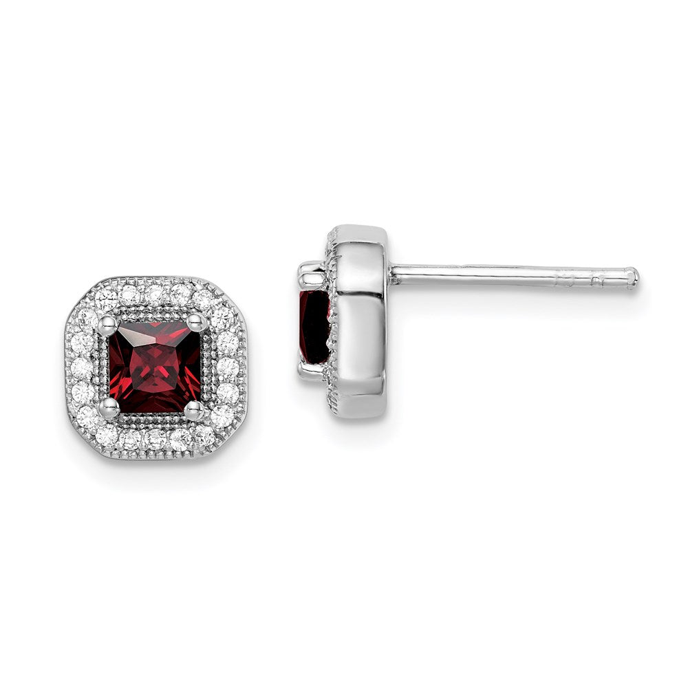 Sterlingsilber Rhodiniert Quadratisch Rot Zirkonia und Klar Ohrstecker