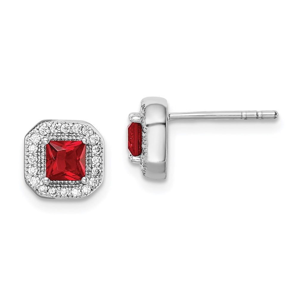 Sterlingsilber Rhodiniert Quadratisch Rot Zirkonia und Klar Ohrstecker
