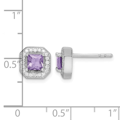 Sterlingsilber Rhodiniert Quadratisch Licht Lila und Klar Zirkonia Ohrstecker