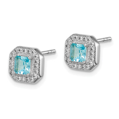 Sterlingsilber Rhodiniert Quadratisch Licht Blau und Klar Zirkonia Ohrstecker