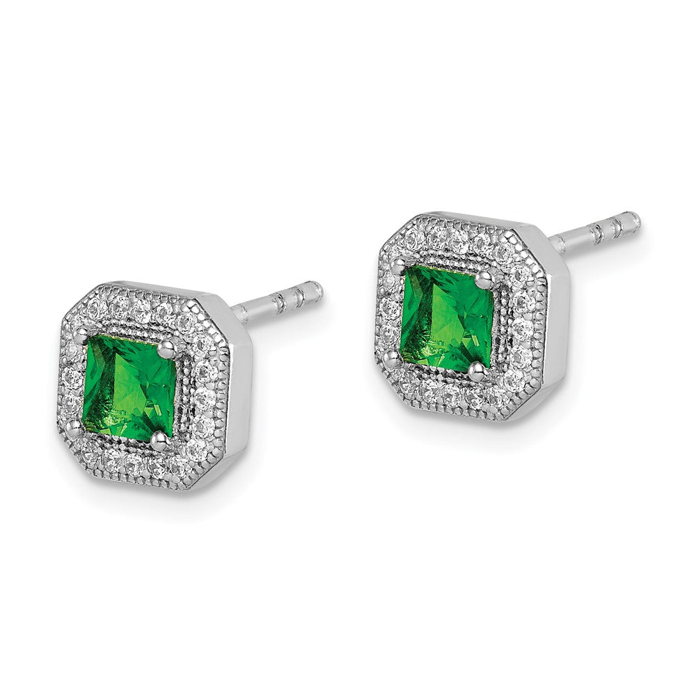 Sterlingsilber Rhodiniert Quadratisch Grün und Klar Zirkonia Ohrstecker