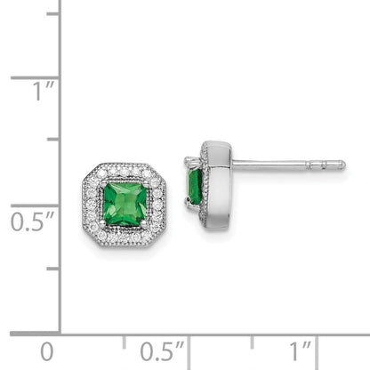 Sterlingsilber Rhodiniert Quadratisch Grün und Klar Zirkonia Ohrstecker