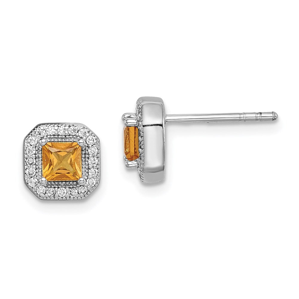 Sterlingsilber Rhodiniert Quadratisch Dunkel Gelb und Klar Zirkonia Ohrstecker
