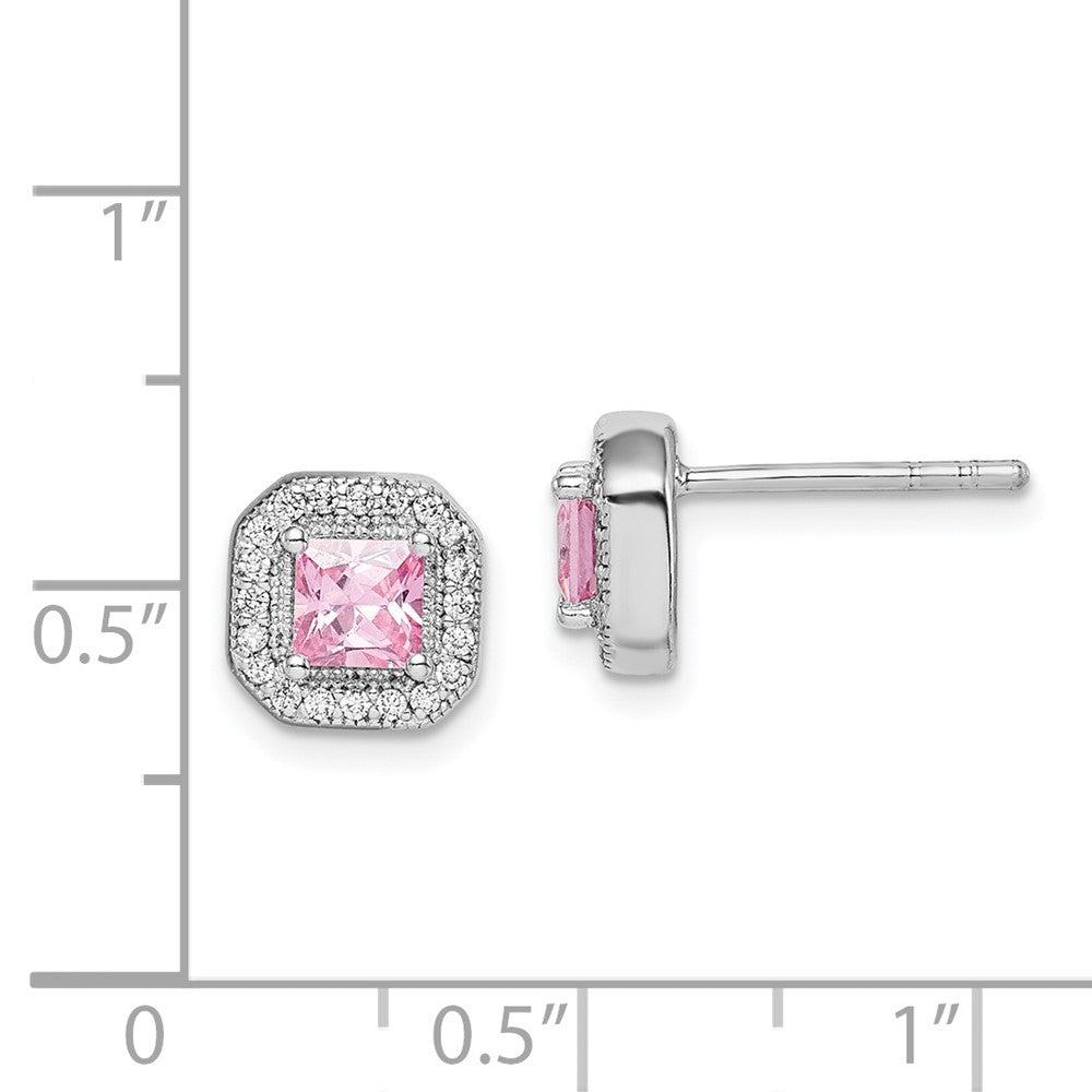 Sterlingsilber Rhodiniert Quadratisch Rosa Zirkonia und Klar Ohrstecker