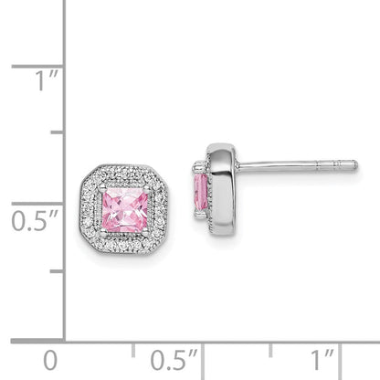 Sterlingsilber Rhodiniert Quadratisch Rosa Zirkonia und Klar Ohrstecker