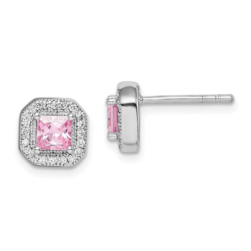 Sterlingsilber Rhodiniert Quadratisch Rosa Zirkonia und Klar Ohrstecker