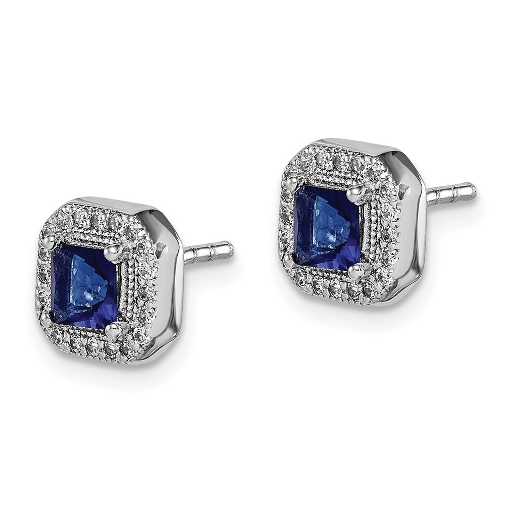 Sterlingsilber Rhodiniert Quadratisch Blau und Klar Zirkonia Ohrstecker