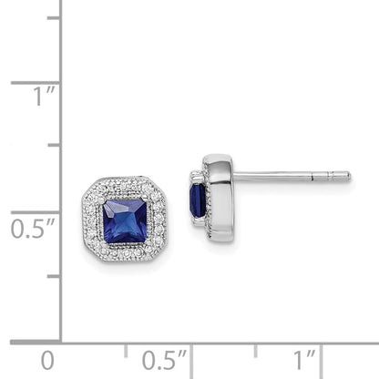 Sterlingsilber Rhodiniert Quadratisch Blau und Klar Zirkonia Ohrstecker