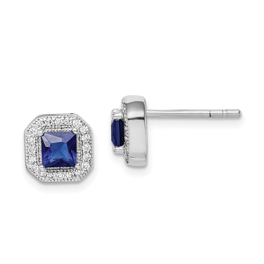 Sterlingsilber Rhodiniert Quadratisch Blau und Klar Zirkonia Ohrstecker