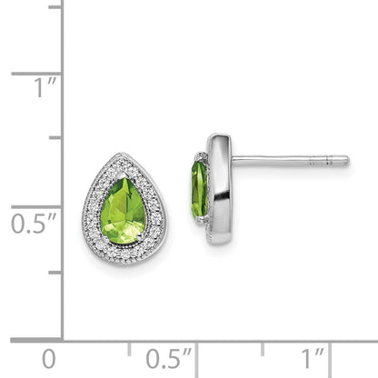 Sterlingsilber Rhodiniert Grün und Klar Zirkonia Ohrstecker