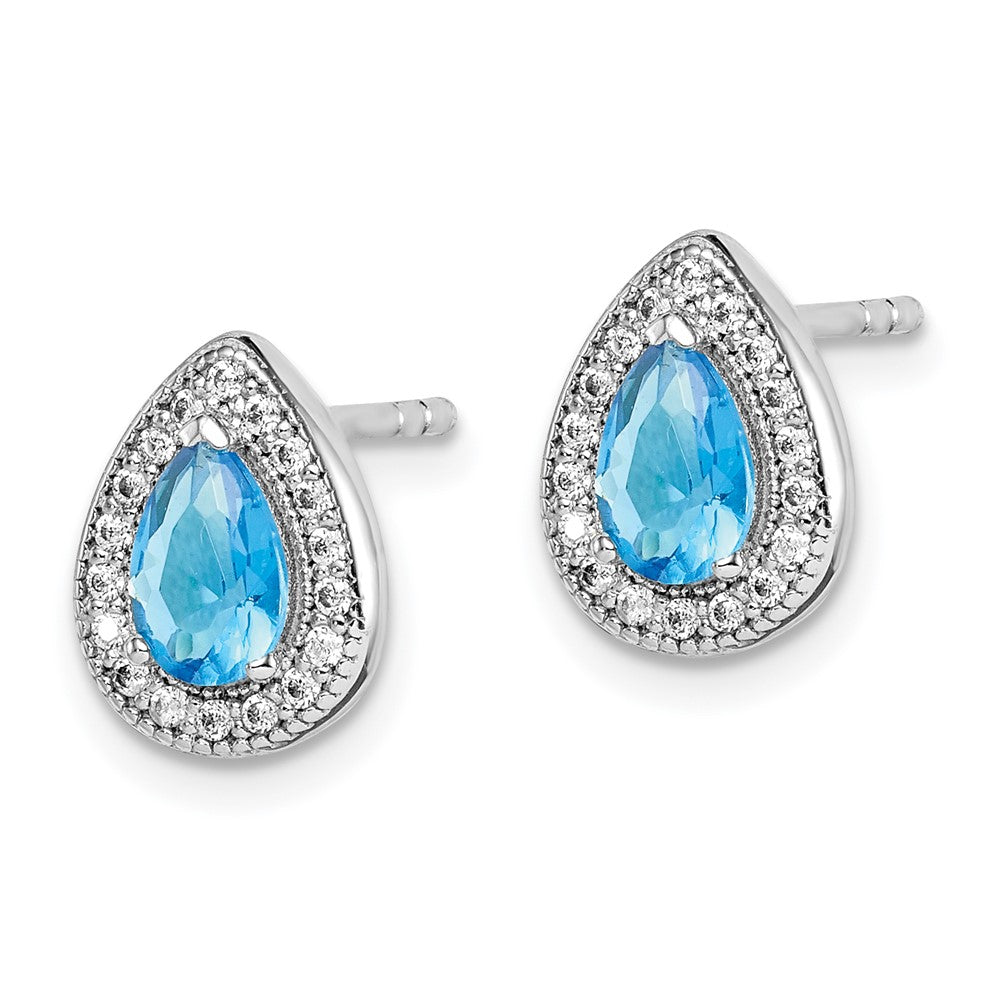 Sterlingsilber Rhodiniert Blau und Klar Zirkonia Ohrstecker