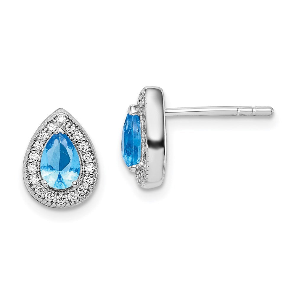 Sterlingsilber Rhodiniert Blau und Klar Zirkonia Ohrstecker