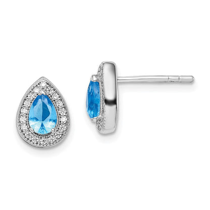 Sterlingsilber Rhodiniert Blau und Klar Zirkonia Ohrstecker