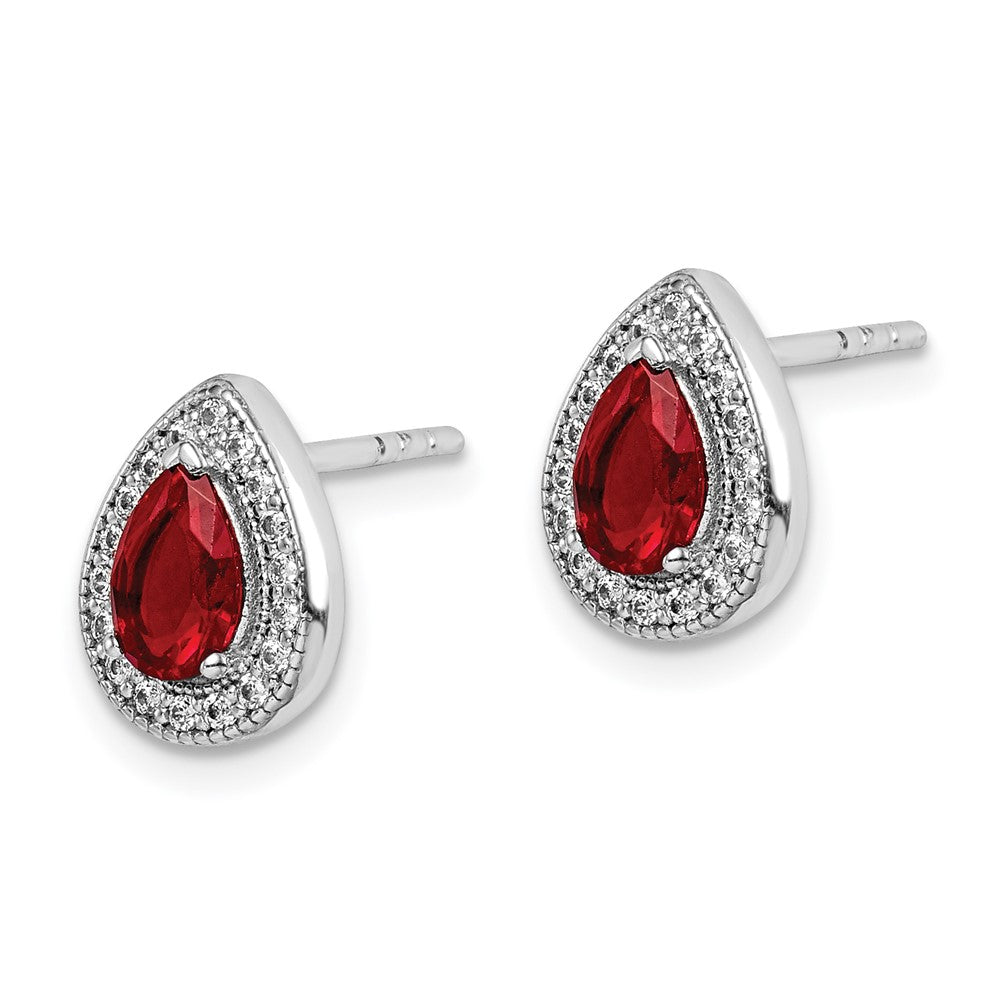 Sterlingsilber Rhodiniert Rot und Klar Zirkonia Ohrstecker