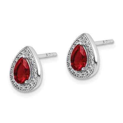 Sterlingsilber Rhodiniert Rot und Klar Zirkonia Ohrstecker