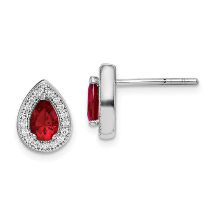 Sterlingsilber Rhodiniert Rot und Klar Zirkonia Ohrstecker