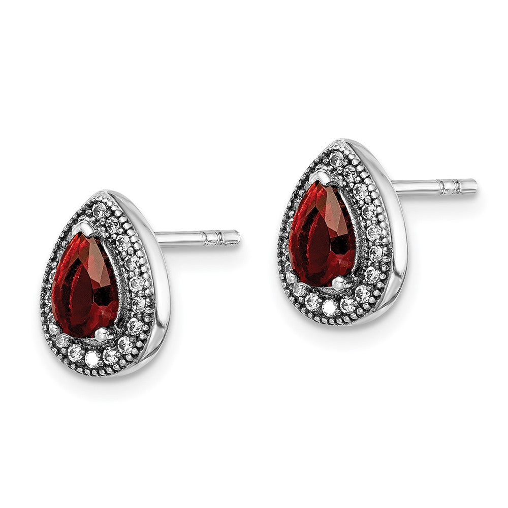 Sterlingsilber Rhodiniert Rot und Klar Zirkonia Ohrstecker