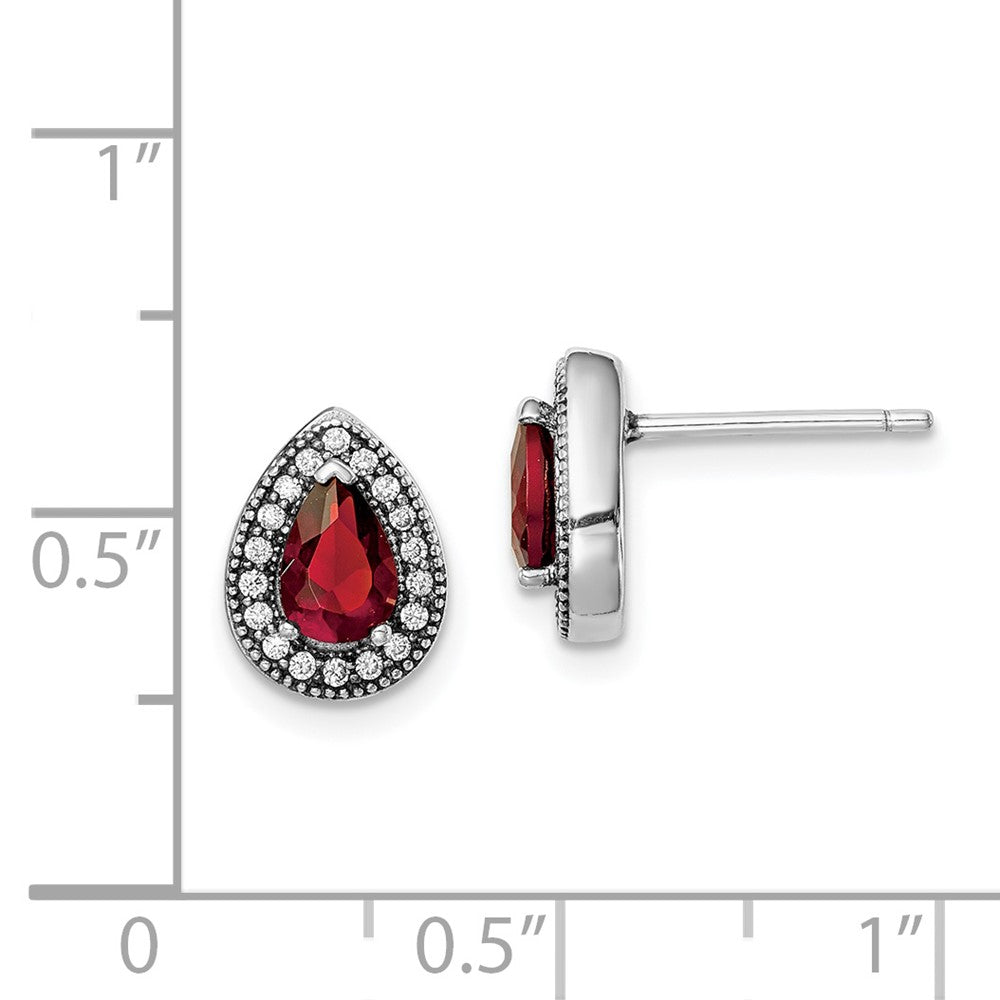 Sterlingsilber Rhodiniert Rot und Klar Zirkonia Ohrstecker
