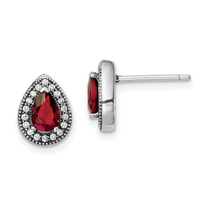 Sterlingsilber Rhodiniert Rot und Klar Zirkonia Ohrstecker