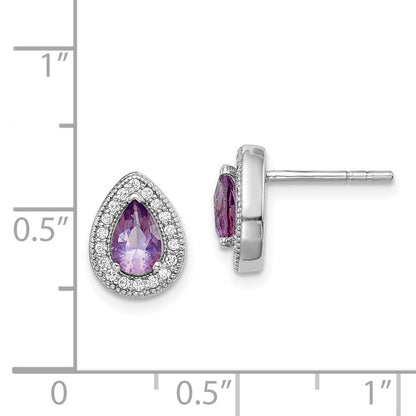 Sterlingsilber Rhodiniert Lila und Klar Zirkonia Ohrstecker