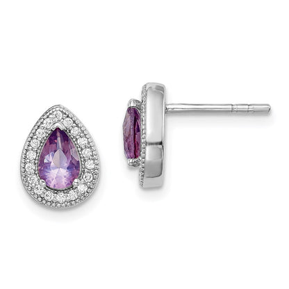 Sterlingsilber Rhodiniert Lila und Klar Zirkonia Ohrstecker