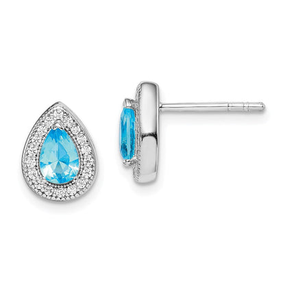 Sterlingsilber Rhodiniert Blau und Klar Zirkonia Ohrstecker