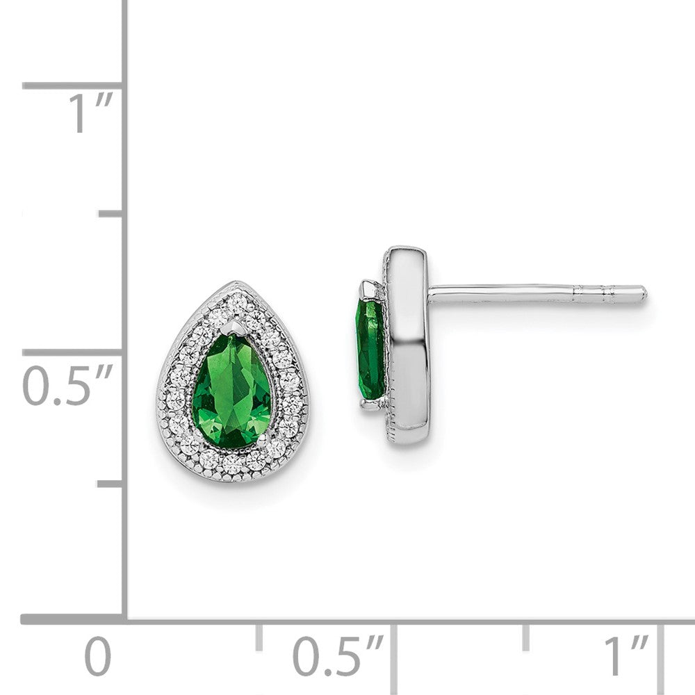 Sterlingsilber Rhodiniert Grün und Klar Zirkonia Ohrstecker