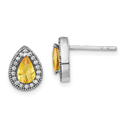Sterlingsilber Rhodiniert Gelb und Klar Zirkonia Ohrstecker