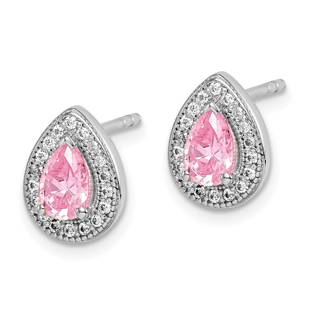 Sterlingsilber Rhodiniert Rosa und Klar Zirkonia Ohrstecker