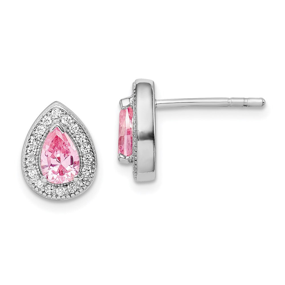 Sterlingsilber Rhodiniert Rosa und Klar Zirkonia Ohrstecker