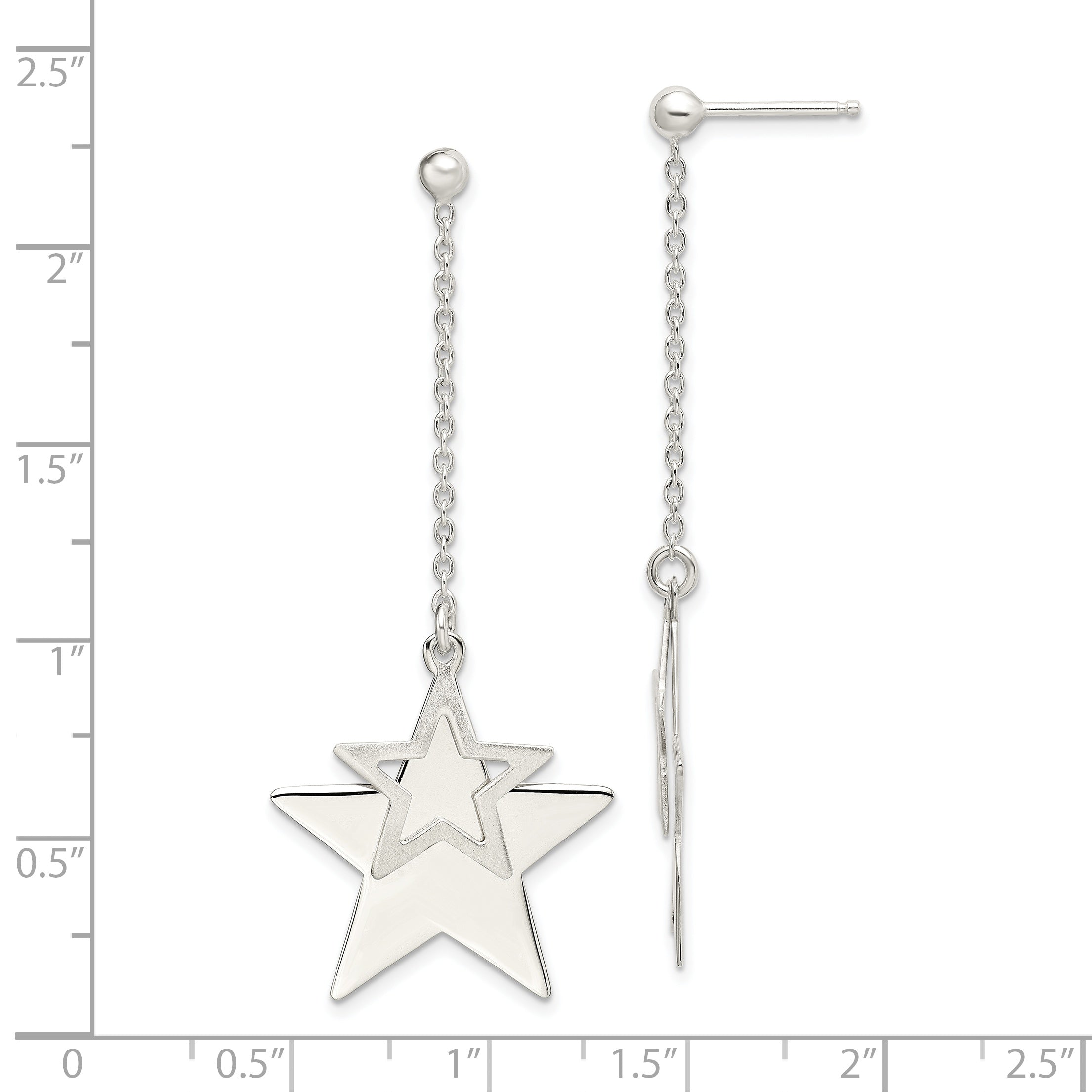 Sterlingsilber Satiniert und Poliert Ausgeschnitten Sterne Tropfen Ohrstecker