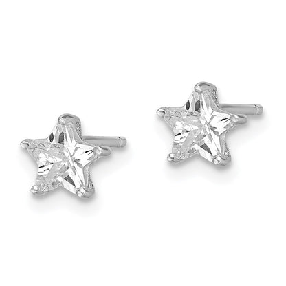Sterlingsilber Rhodiniert 6mm Zirkonia Stern Ohrstecker