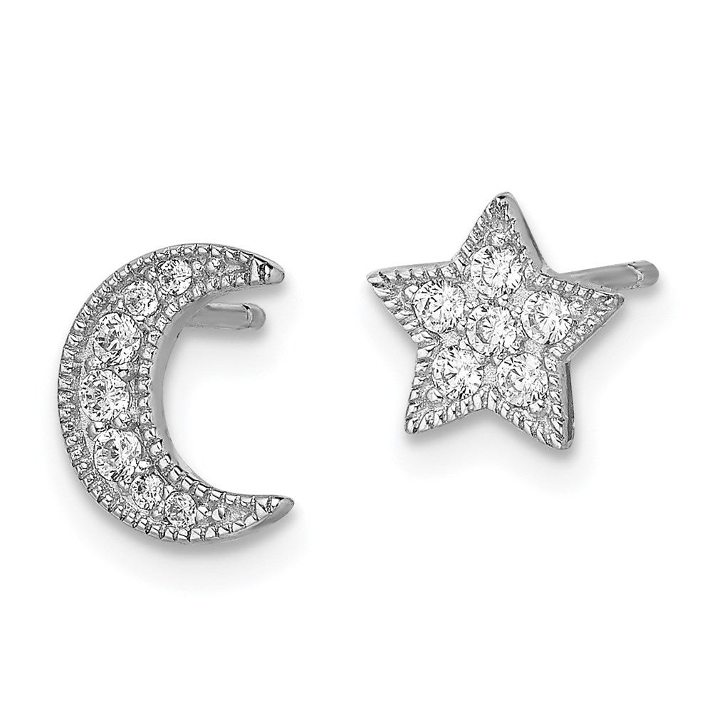Sterlingsilber Rhodiniert Zirkonia Stern und Mond Left/right Ohrringe