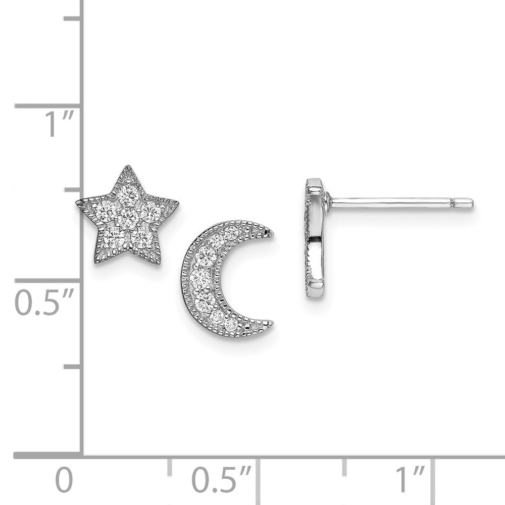 Sterlingsilber Rhodiniert Zirkonia Stern und Mond Left/right Ohrringe