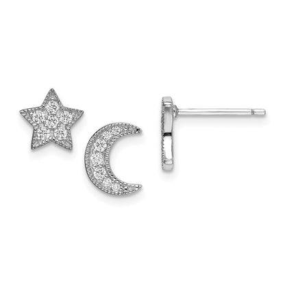 Sterlingsilber Rhodiniert Zirkonia Stern und Mond Left/right Ohrringe