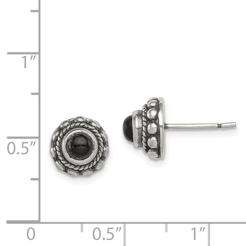 Sterlingsilber Poliert & Antikisiert Strukturiert Onyx Rund Ohrstecker