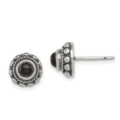 Sterlingsilber Poliert & Antikisiert Strukturiert Onyx Rund Ohrstecker