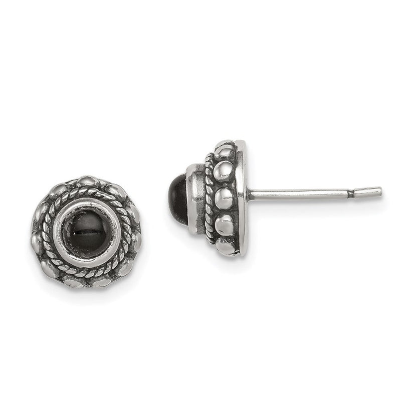 Sterlingsilber Poliert & Antikisiert Strukturiert Onyx Rund Ohrstecker