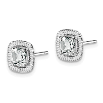 Sterlingsilber Rhod-plat Weiß Topas Quadratisch Ohrstecker