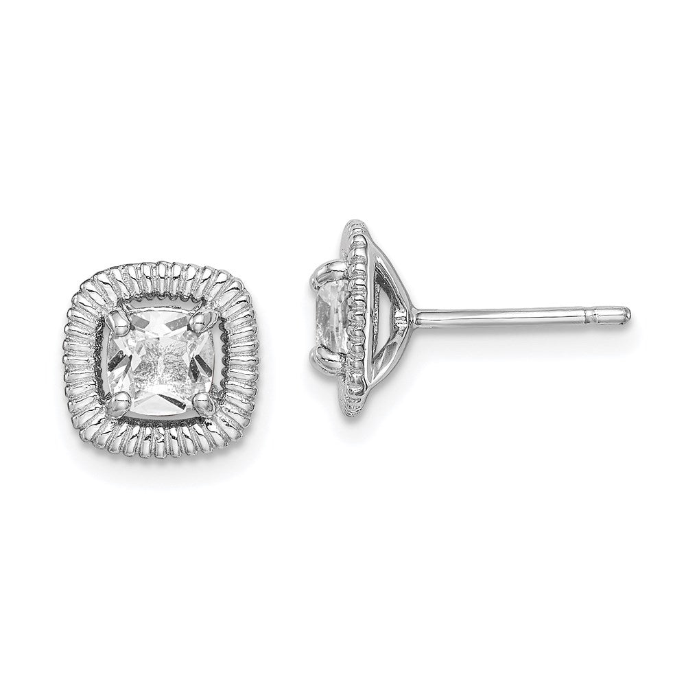 Sterlingsilber Rhod-plat Weiß Topas Quadratisch Ohrstecker