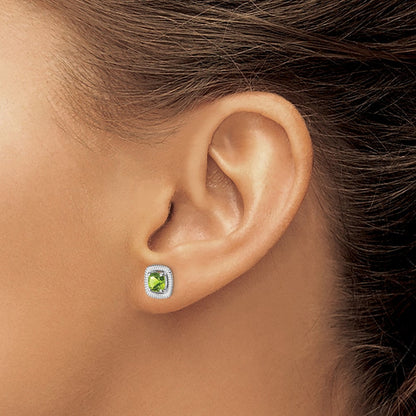 Sterlingsilber Rhod-plat Peridot Quadratisch Ohrstecker