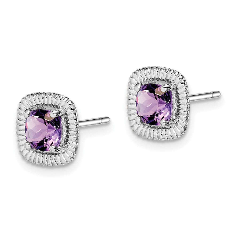 Sterlingsilber Rhod-plat Amethyst Quadratisch Ohrstecker