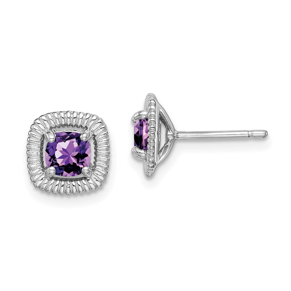 Sterlingsilber Rhod-plat Amethyst Quadratisch Ohrstecker