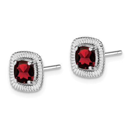 Sterlingsilber Rhod-plat Granat Quadratisch Ohrstecker
