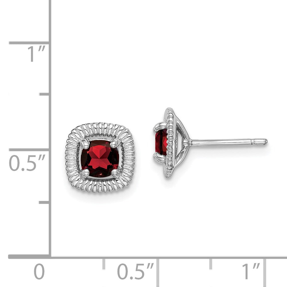 Sterlingsilber Rhod-plat Granat Quadratisch Ohrstecker