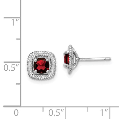 Sterlingsilber Rhod-plat Granat Quadratisch Ohrstecker