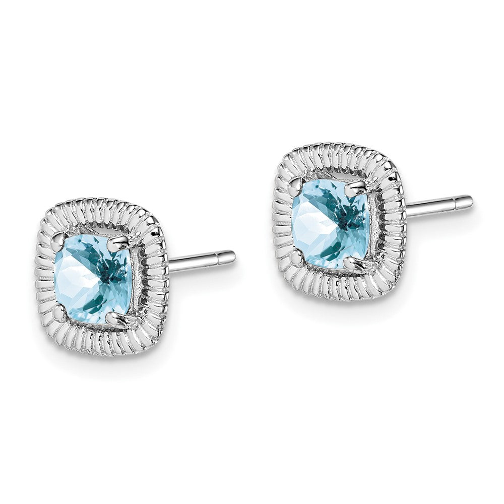 Sterlingsilber Rhod-plat Aquamarin Quadratisch Ohrstecker