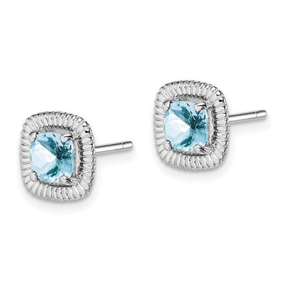 Sterlingsilber Rhod-plat Aquamarin Quadratisch Ohrstecker