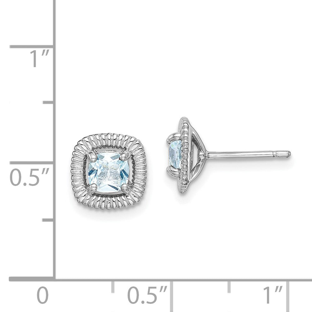 Sterlingsilber Rhod-plat Aquamarin Quadratisch Ohrstecker